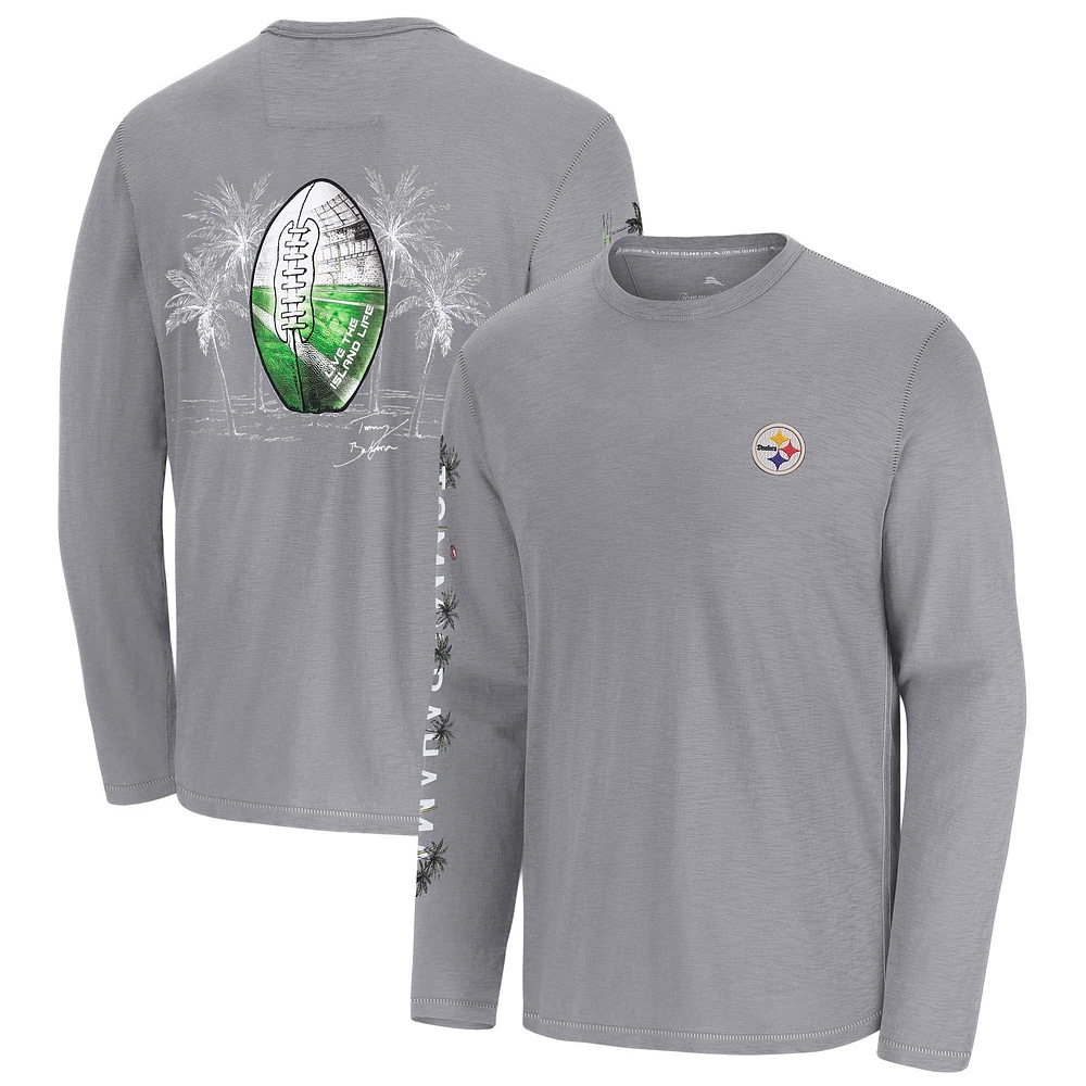 Men's Tommy Bahama Gray Pittsburgh Steelers Oasis Endzone Lux Long Sleeve T-Shirt