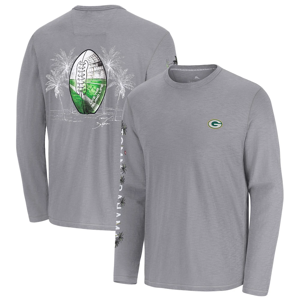 Men's Tommy Bahama Gray Green Bay Packers Oasis Endzone Lux Long Sleeve T-Shirt