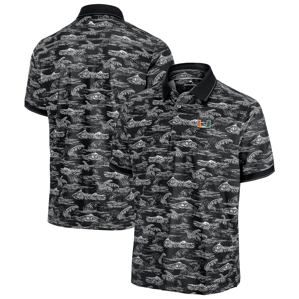 Men's Tommy Bahama Black Miami Hurricanes Sport Bay View IslandZone Polo