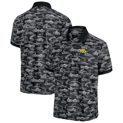 Men's Tommy Bahama Black Iowa Hawkeyes Sport Bay View IslandZone Polo