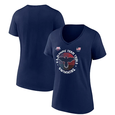 Women's Navy USA Swimming 2024 U.S. Olympic Team Trials Floating Bars V-Neck T-Shirt