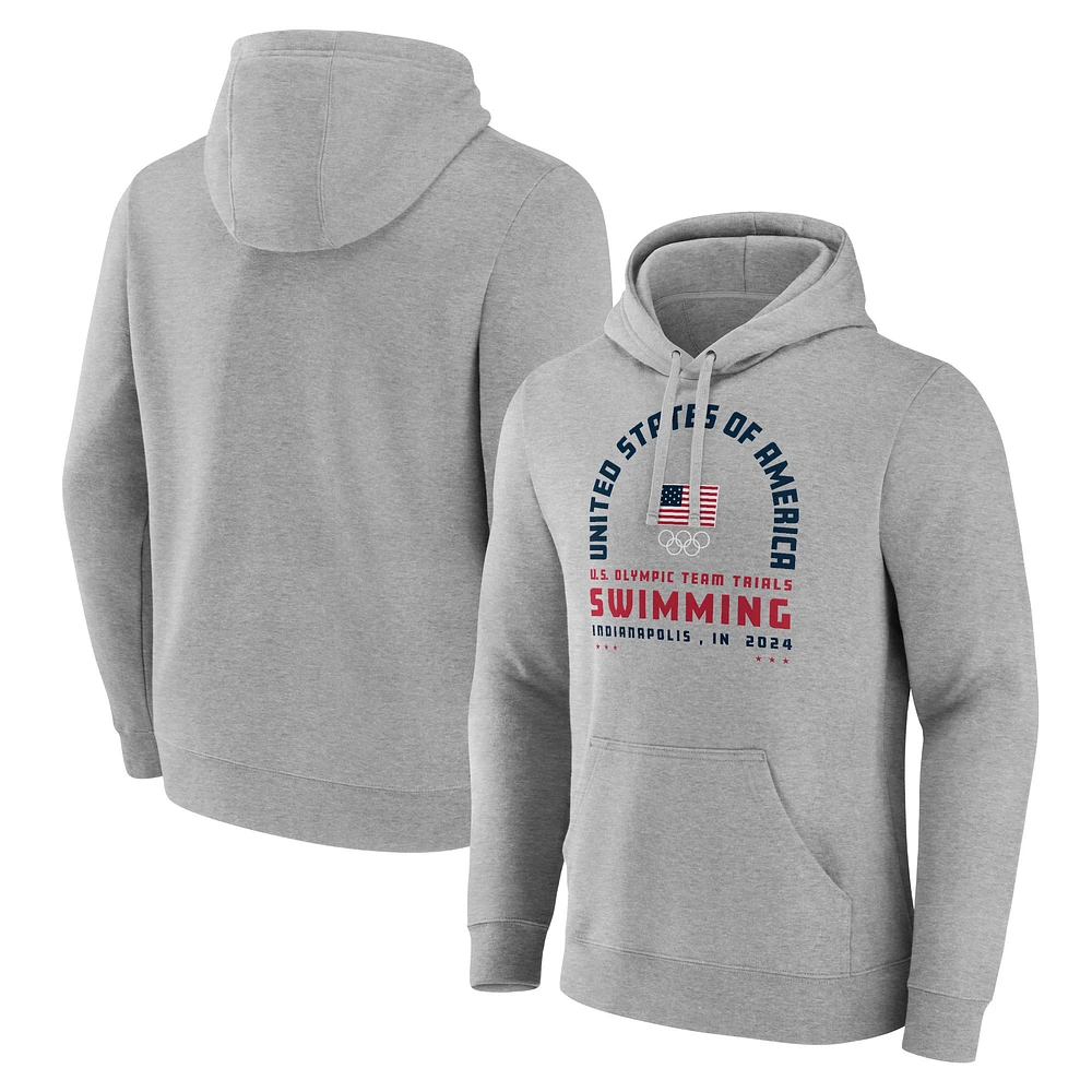 Men's Gray USA Swimming 2024 U.S. Olympic Team Trials Arch Pullover Hoodie