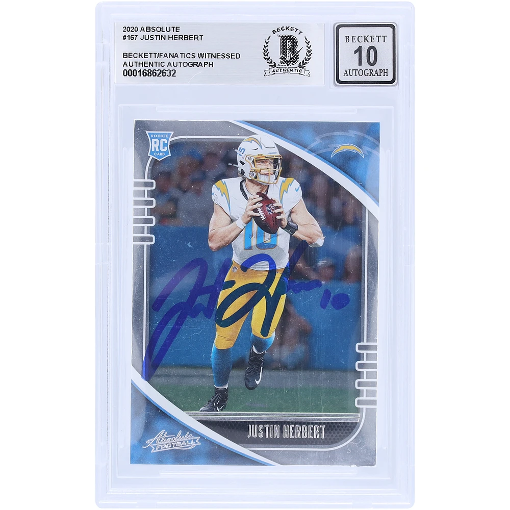 Justin Herbert Los Angeles Chargers Autographed 2020 Panini Absolute #167 Beckett Fanatics Witnessed Authenticated 10 Rookie Card