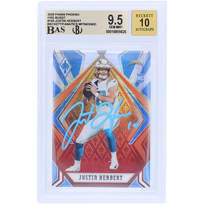 Justin Herbert Los Angeles Chargers Autographed 2020 Panini Phoenix Fire Burst Light Blue Ink #103 Beckett Fanatics Witnessed Authenticated /10 Rookie Card