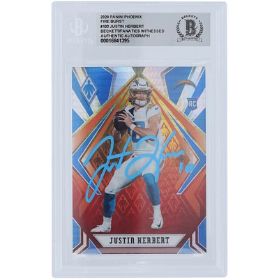 Justin Herbert Los Angeles Chargers Autographed 2020 Panini Phoenix Fire Burst Light Blue Ink #103 Beckett Fanatics Witnessed Authenticated Rookie Card