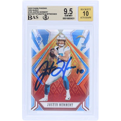 Justin Herbert Los Angeles Chargers Autographed 2020 Panini Phoenix Fire Burst #103 Beckett Fanatics Witnessed Authenticated /10 Rookie Card