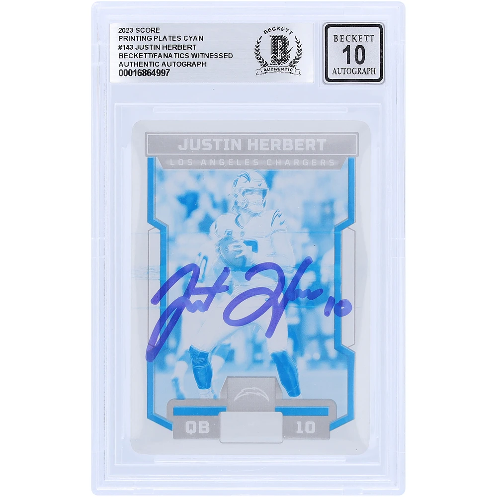 Justin Herbert Los Angeles Chargers Autographed 2023 Panini Score Printing Plate #143 #1/1 Beckett Fanatics Witnessed Authenticated 10 Card