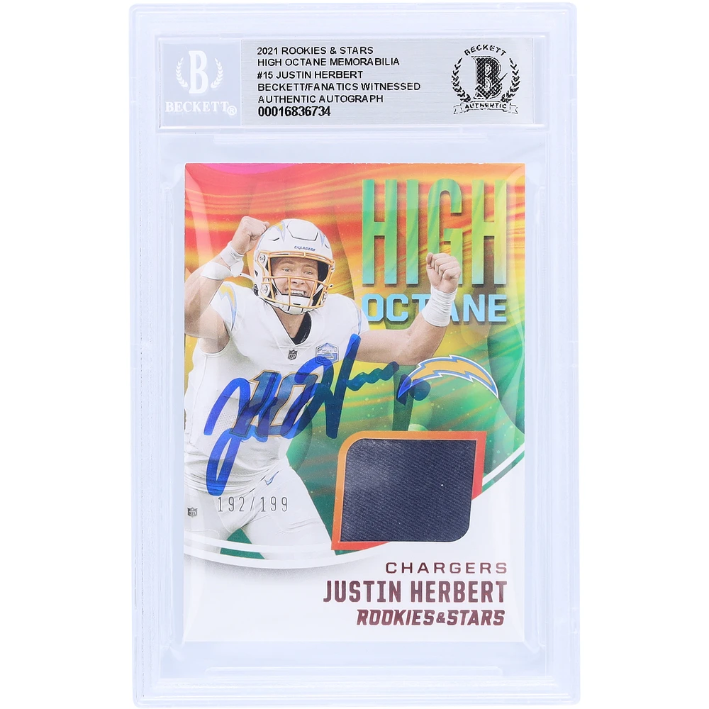 Justin Herbert Los Angeles Chargers Autographed 2020 Panini Rookies & Stars High Octane Relic #HM-15 #192/199 Beckett Fanatics Witnessed Authenticated Rookie Card