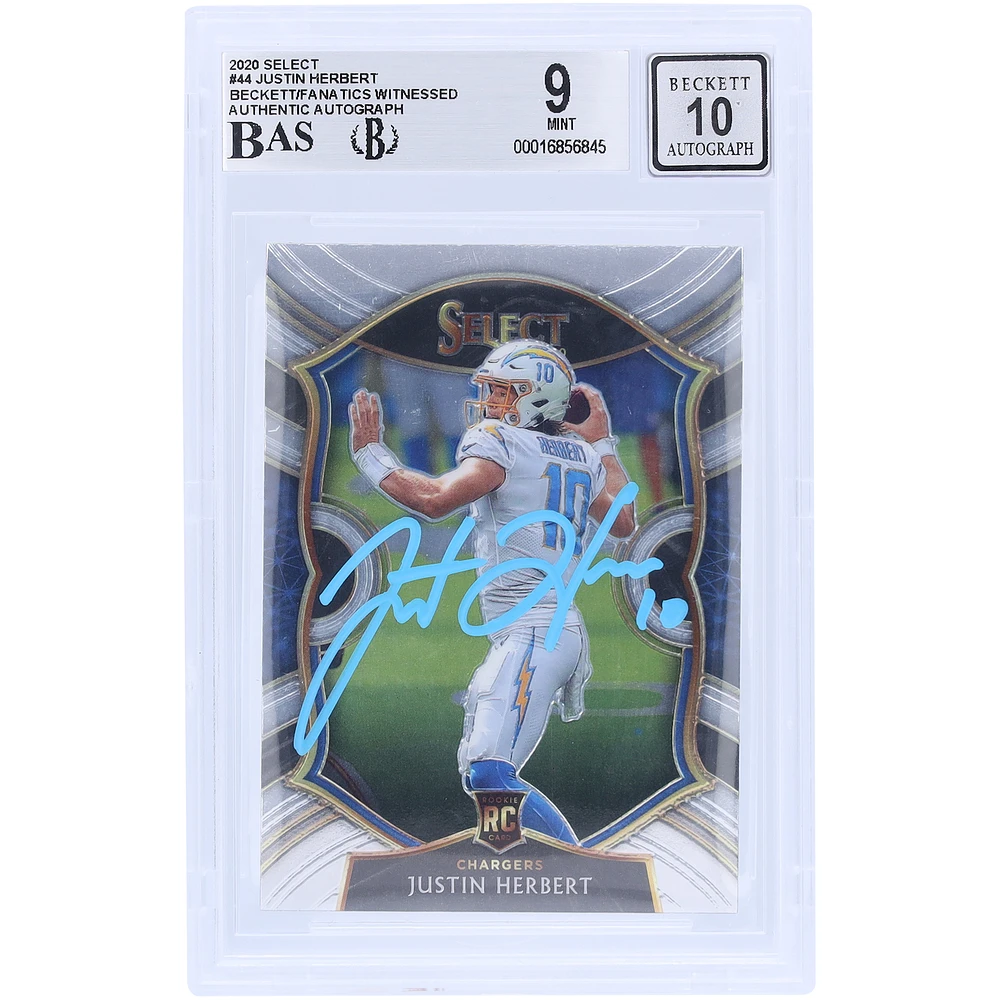 Justin Herbert Los Angeles Chargers Autographed 2020 Panini Select Light Blue Ink #44 Beckett Fanatics Witnessed Authenticated 10 Rookie Card