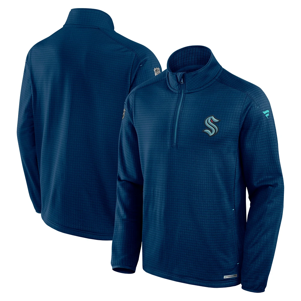 Men's Fanatics Navy Seattle Kraken Big & Tall Authentic Pro Quarter-Zip Top
