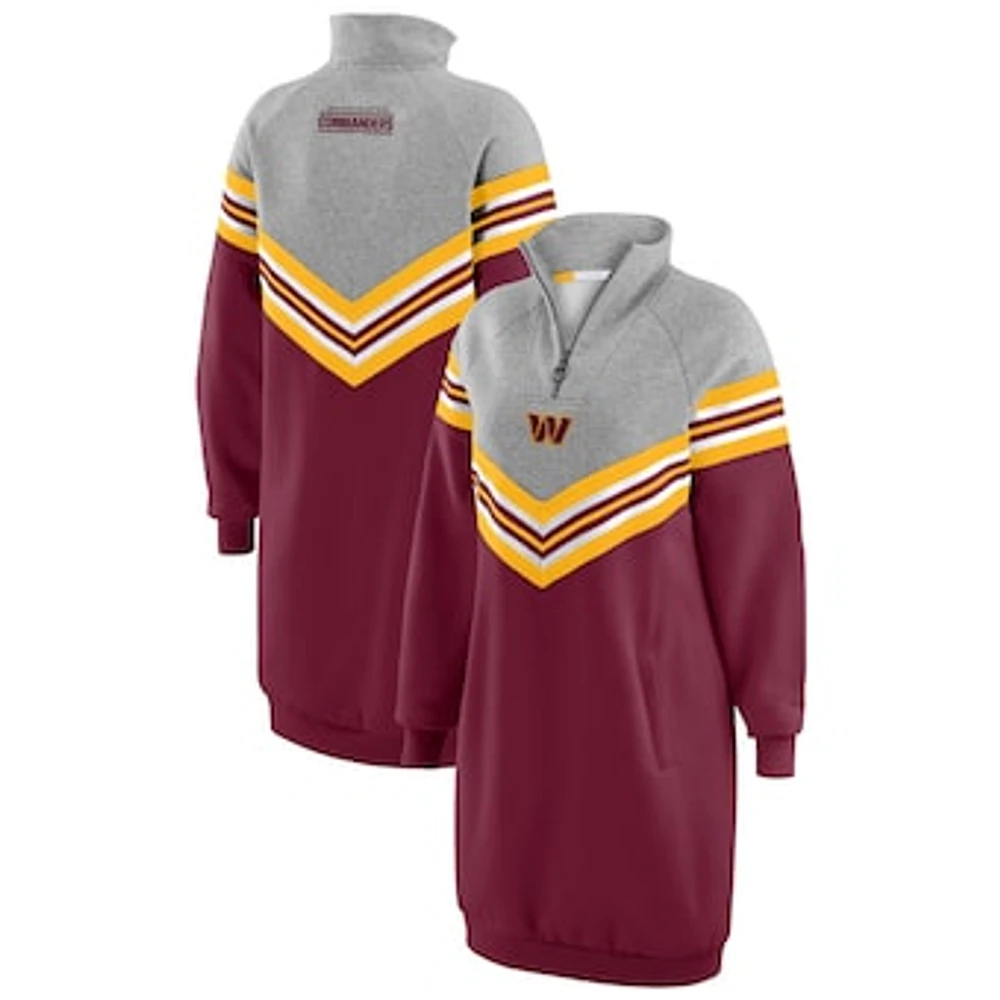 Women's WEAR by Erin Andrews Burgundy/Heather Gray Washington Commanders Chevron Stripe Dress