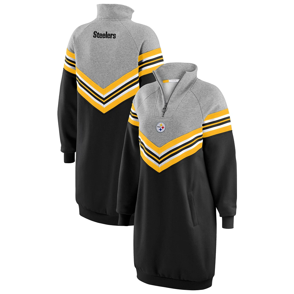 Women's WEAR by Erin Andrews Black/Heather Gray Pittsburgh Steelers Chevron Stripe Dress