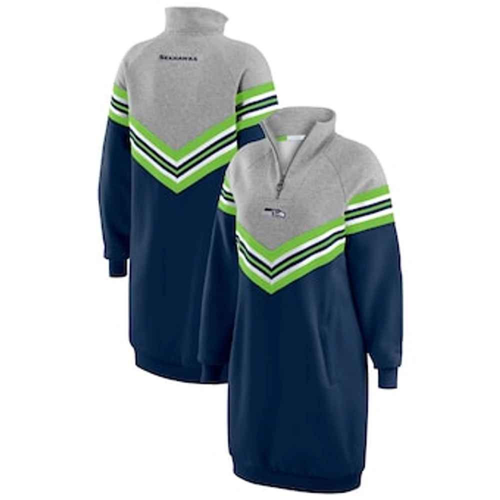 Women's WEAR by Erin Andrews College Navy/Heather Gray Seattle Seahawks Chevron Stripe Dress