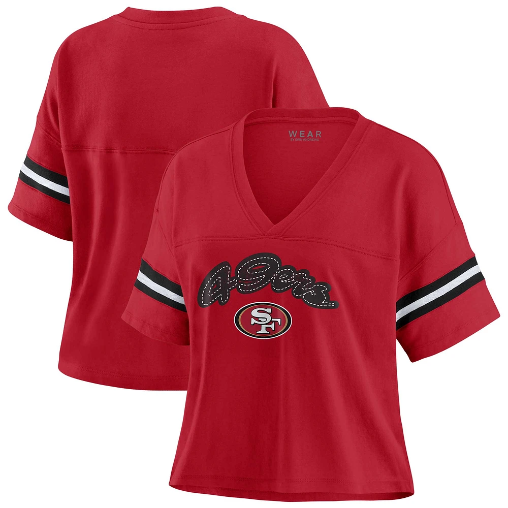 Women's WEAR by Erin Andrews Scarlet San Francisco 49ers Plus Color Block Boxy V-Neck T-Shirt