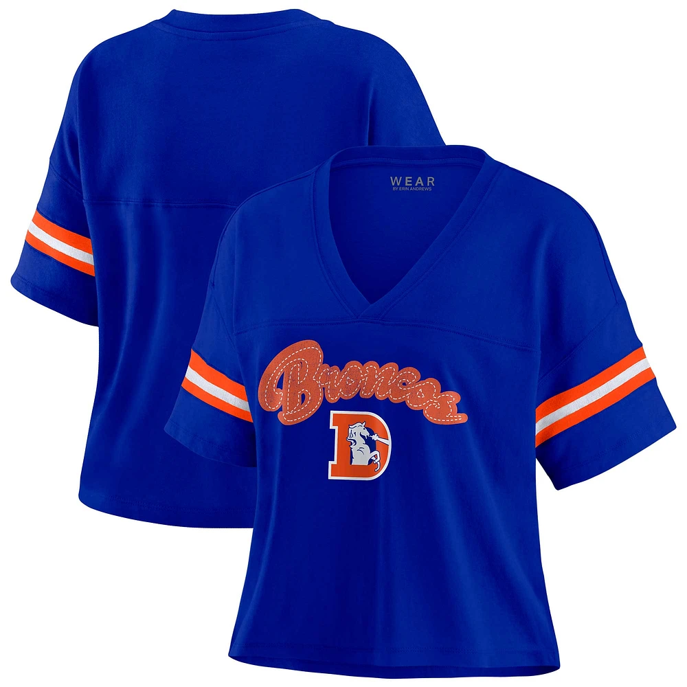 Women's WEAR by Erin Andrews Royal Denver Broncos Plus Size Color Block Boxy V-Neck T-Shirt