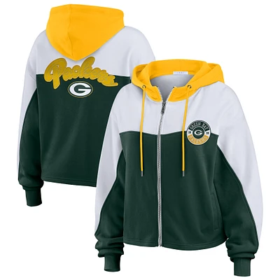 Women's WEAR by Erin Andrews Green Green Bay Packers Plus Size Color Block Full-Zip Hoodie