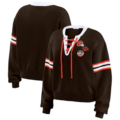 Women's WEAR by Erin Andrews Brown Cleveland Browns Lace-Up Sweater