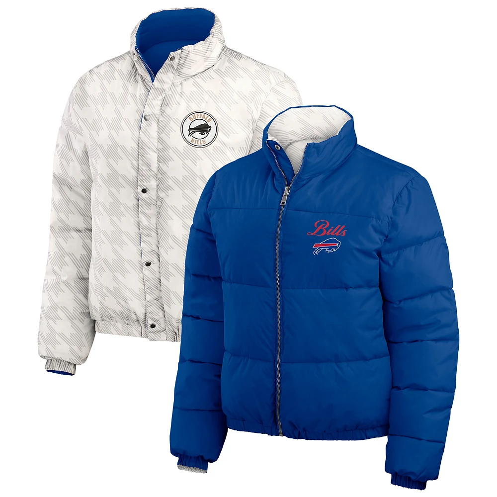 Women's WEAR by Erin Andrews Royal/White Buffalo Bills Reversible Cropped Full-Zip Puffer Jacket