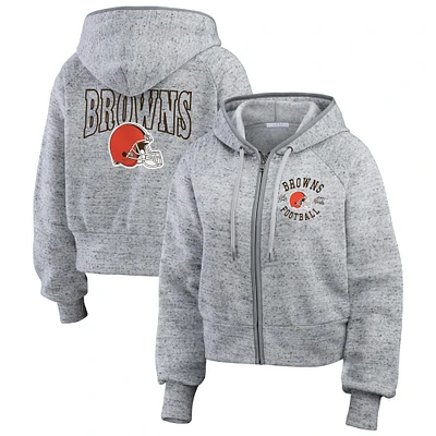 Women's WEAR by Erin Andrews Heather Gray Cleveland Browns Speckled Fleece Cropped Full-Zip Hoodie
