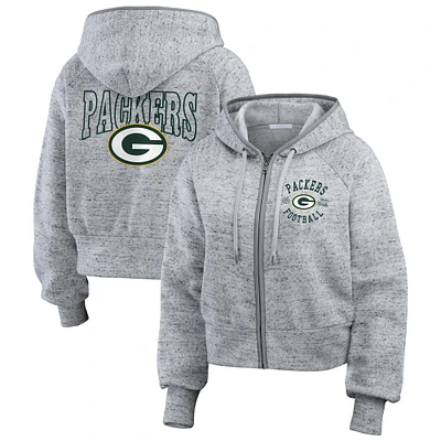 Women's WEAR by Erin Andrews Heather Gray Green Bay Packers Speckled Fleece Cropped Full-Zip Hoodie