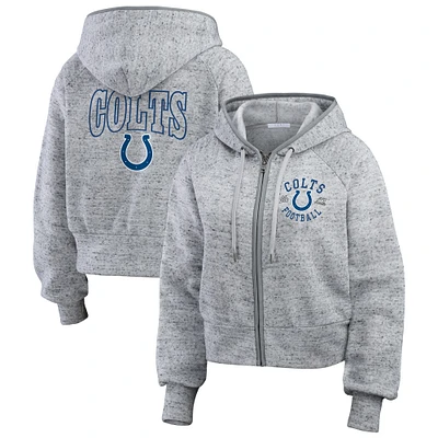 Women's WEAR by Erin Andrews Heather Gray Indianapolis Colts Speckled Fleece Cropped Full-Zip Hoodie