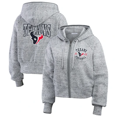 Women's WEAR by Erin Andrews Heather Gray Houston Texans Speckled Fleece Cropped Full-Zip Hoodie
