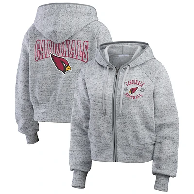 Women's WEAR by Erin Andrews Heather Gray Arizona Cardinals Speckled Fleece Cropped Full-Zip Hoodie