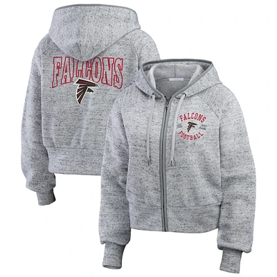Women's WEAR by Erin Andrews Heather Gray Atlanta Falcons Speckled Fleece Cropped Full-Zip Hoodie