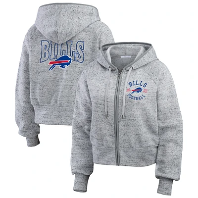 Women's WEAR by Erin Andrews Heather Gray Buffalo Bills Speckled Fleece Cropped Full-Zip Hoodie