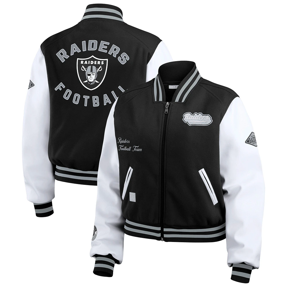 Women's WEAR by Erin Andrews Black/White Las Vegas Raiders Varsity Full-Zip Jacket