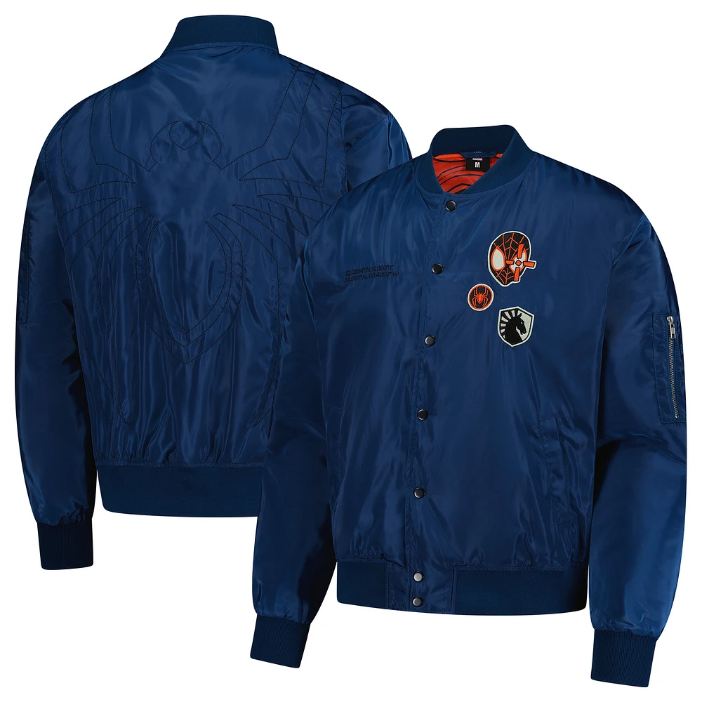 Unisex Team Liquid Miles Morales Navy Spider-Man: Across the Spider-Verse Full-Snap Bomber Jacket