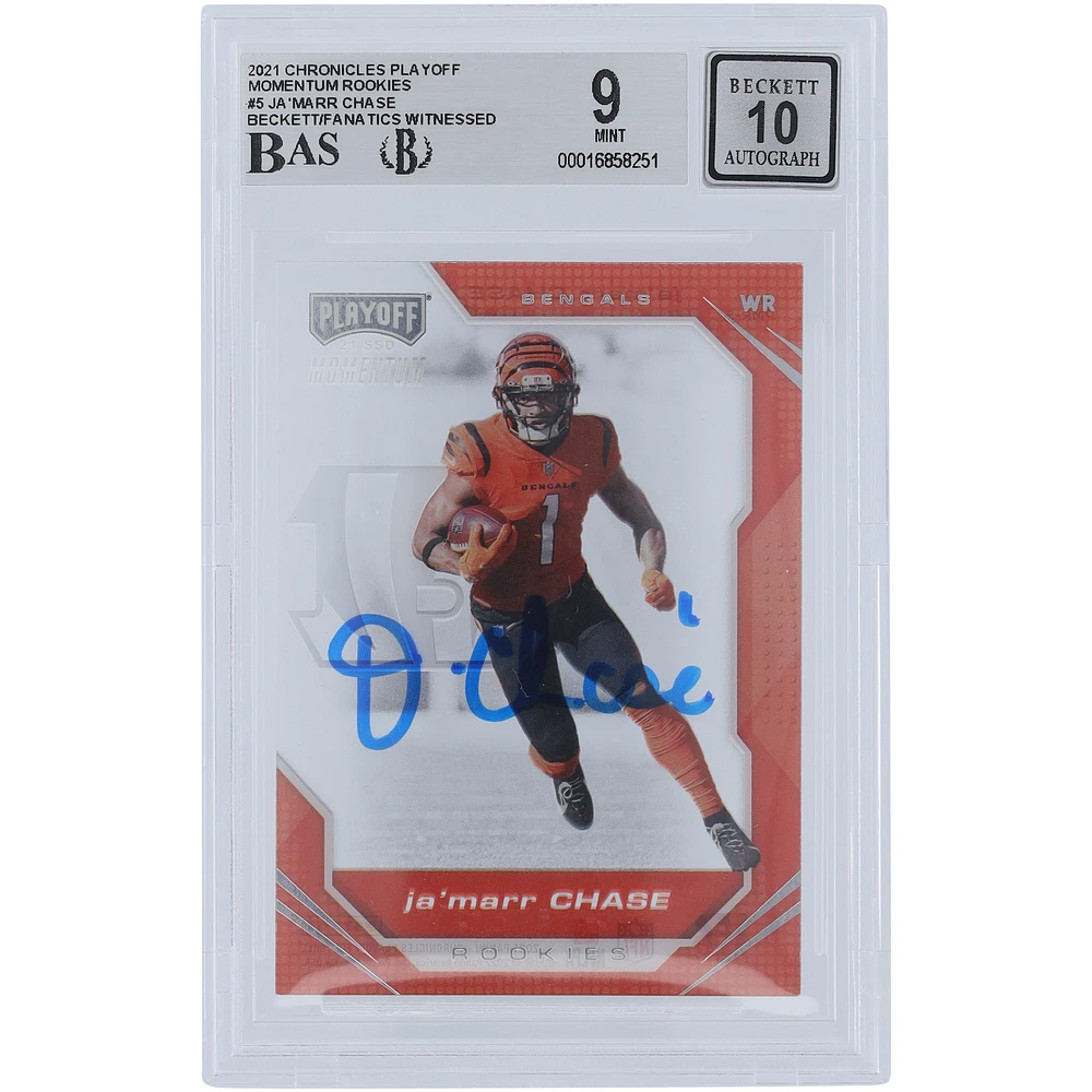 Ja'Marr Chase Cincinnati Bengals Autographed 2021 Panini Playoff Momentum #PMR-5 Beckett Fanatics Witnessed Authenticated 9/10 Rookie Card