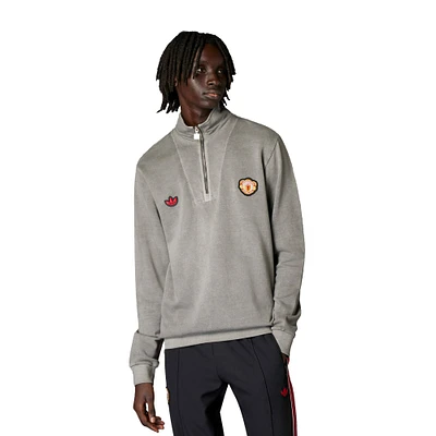 Men's adidas Originals Gray Manchester United Terrace Icons Collection Half-Zip Top