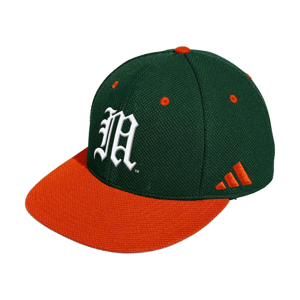 Men's adidas Forest Green Miami Hurricanes On-Field Fitted Baseball Hat