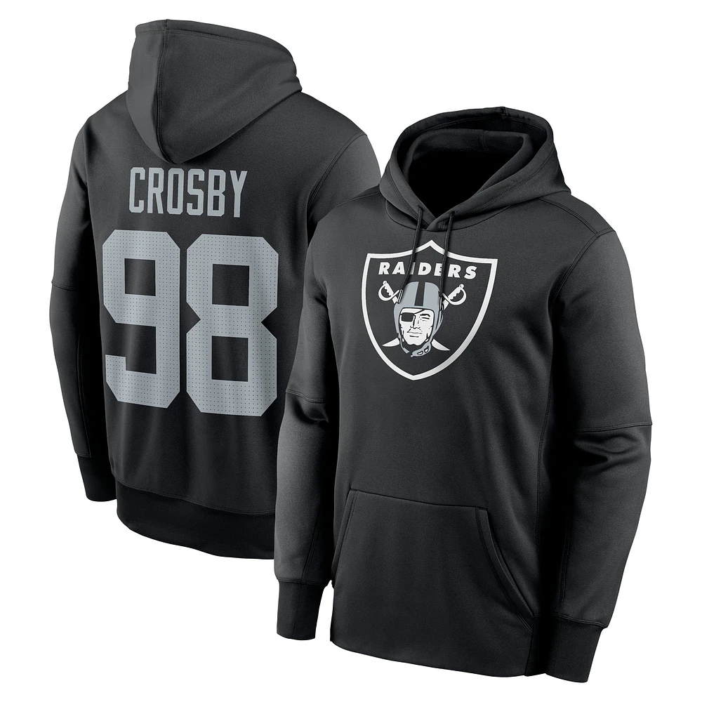 Men's Nike Maxx Crosby Black Las Vegas Raiders Player Name & Number Performance Pullover Hoodie