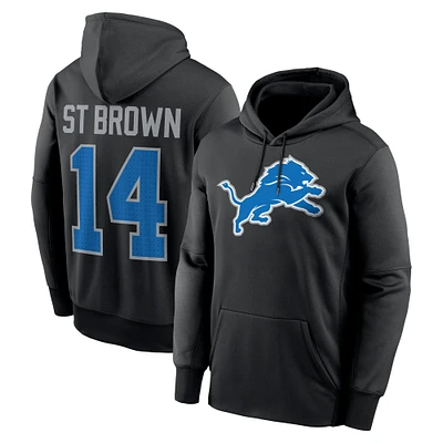 Men's Nike Amon-Ra St. Brown Black Detroit Lions Player Name & Number Therma Hoodie