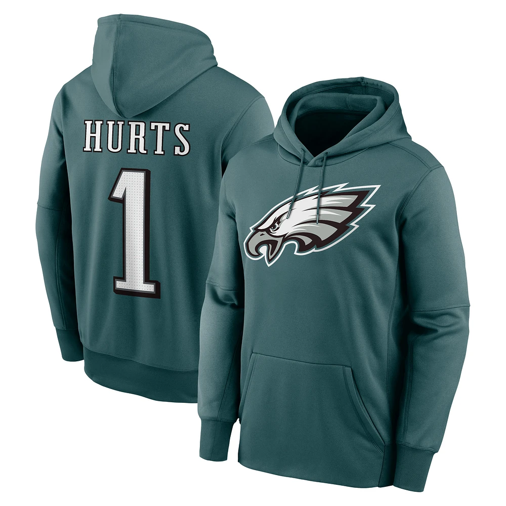 Men's Nike Jalen Hurts Green Philadelphia Eagles Player Name & Number Therma Hoodie