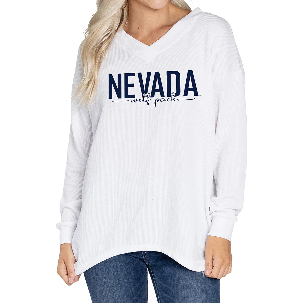 Women's White Nevada Wolf Pack Bailey V-Neck Tri-Blend Tunic