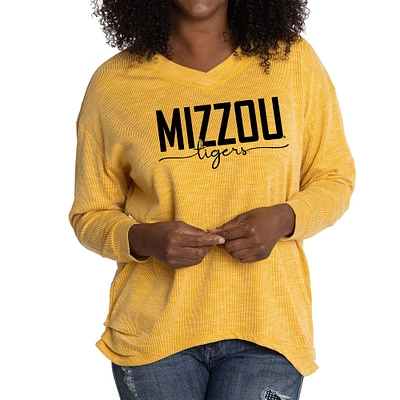 Women's Gold Missouri Tigers Bailey V-Neck Tri-Blend Tunic