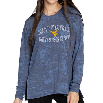 Women's Navy West Virginia Mountaineers Brandy Tie Dye Tri-Blend Long Sleeve Top