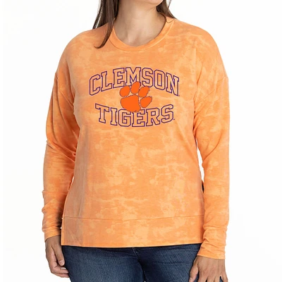 Women's Orange Clemson Tigers Brandy Tie Dye Tri-Blend Long Sleeve Top
