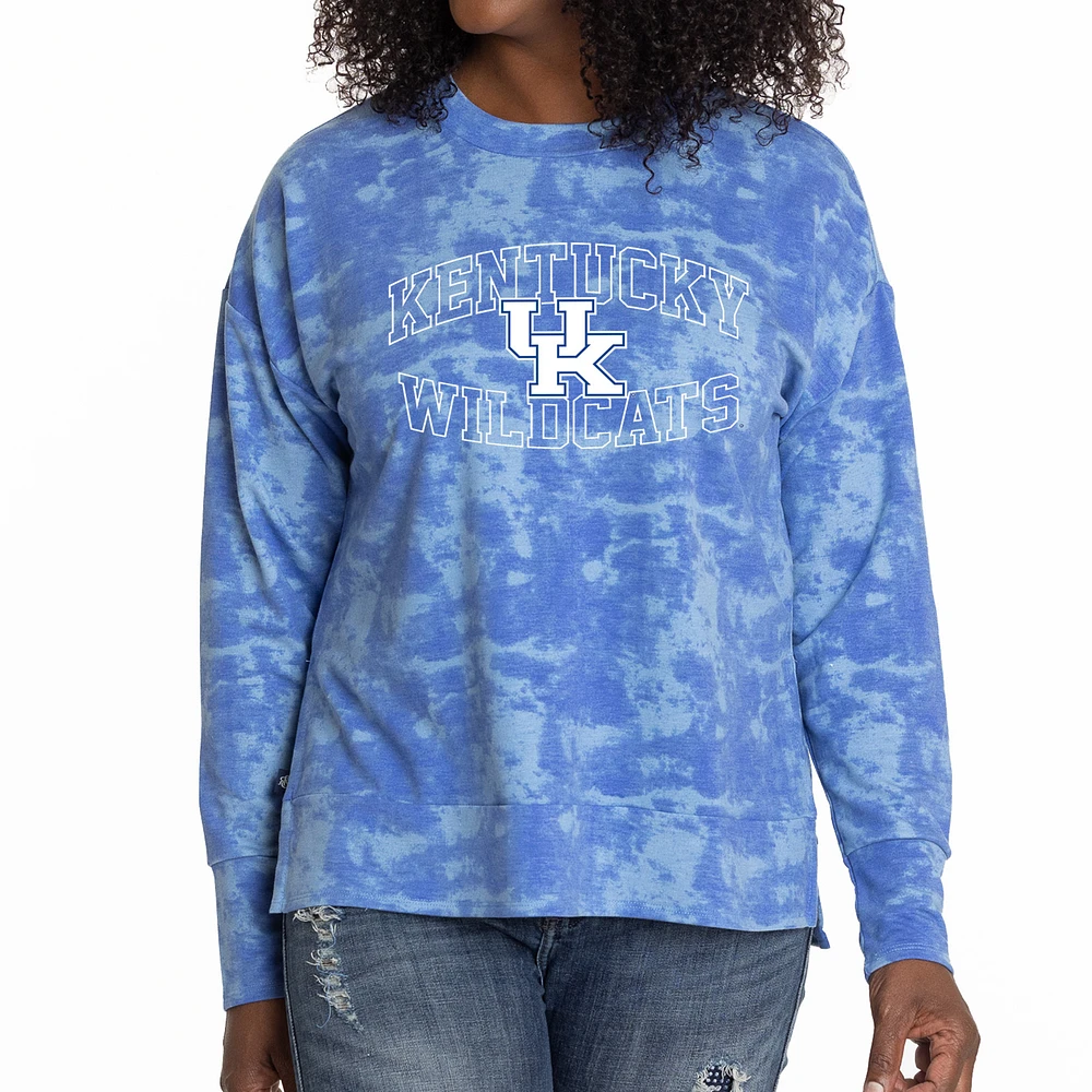 Women's Royal Kentucky Wildcats Brandy Tie Dye Tri-Blend Long Sleeve Top