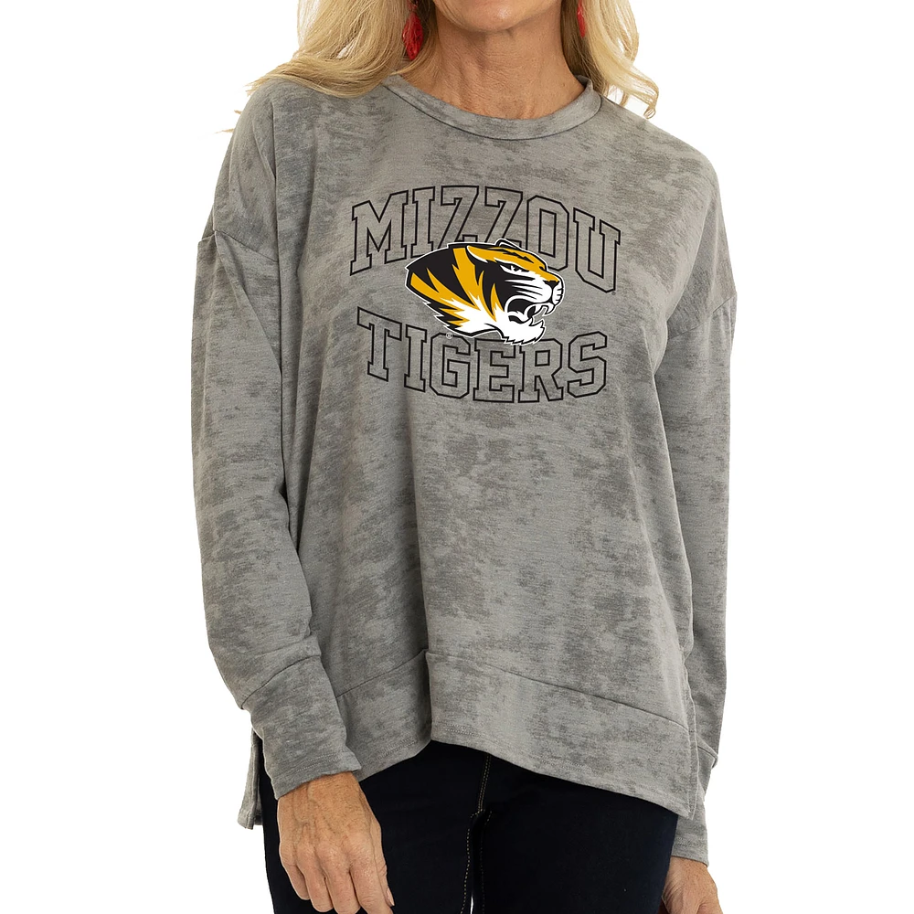 Women's Gray Missouri Tigers Brandy Tie Dye Tri-Blend Long Sleeve Top