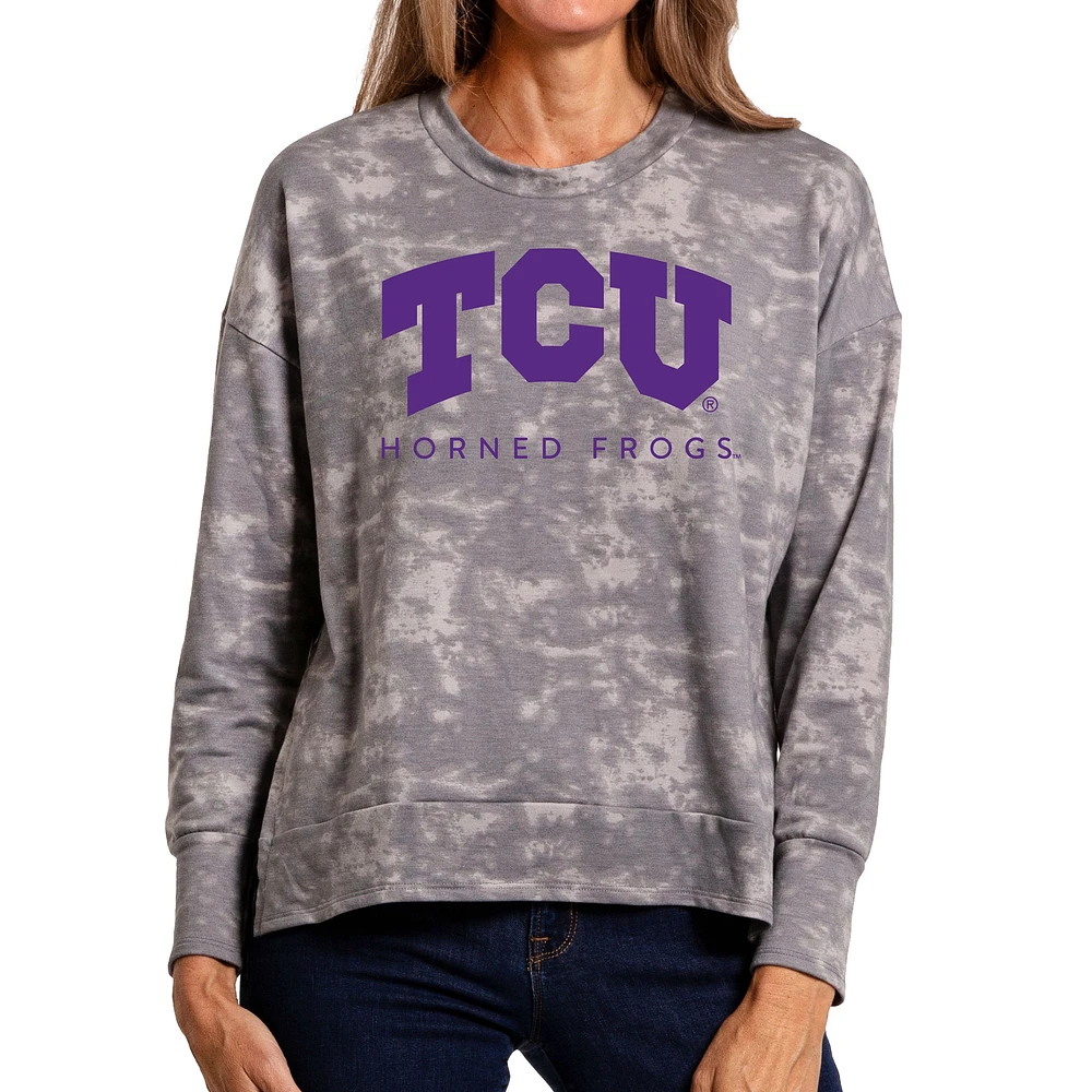 Women's Gray TCU Horned Frogs Brandy Tie Dye Tri-Blend Long Sleeve Top