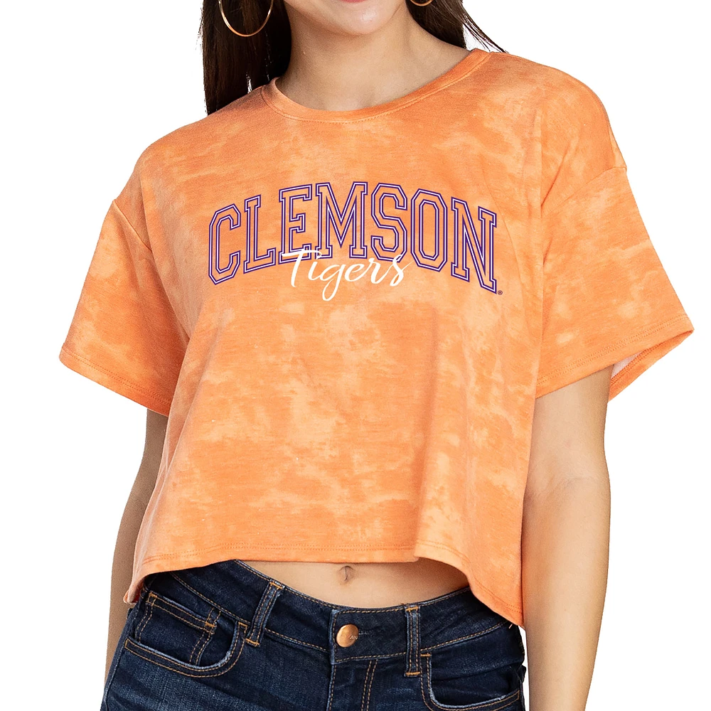 Women's Orange Clemson Tigers Kimberly Tie-Dye Tri-Blend Cropped T-Shirt