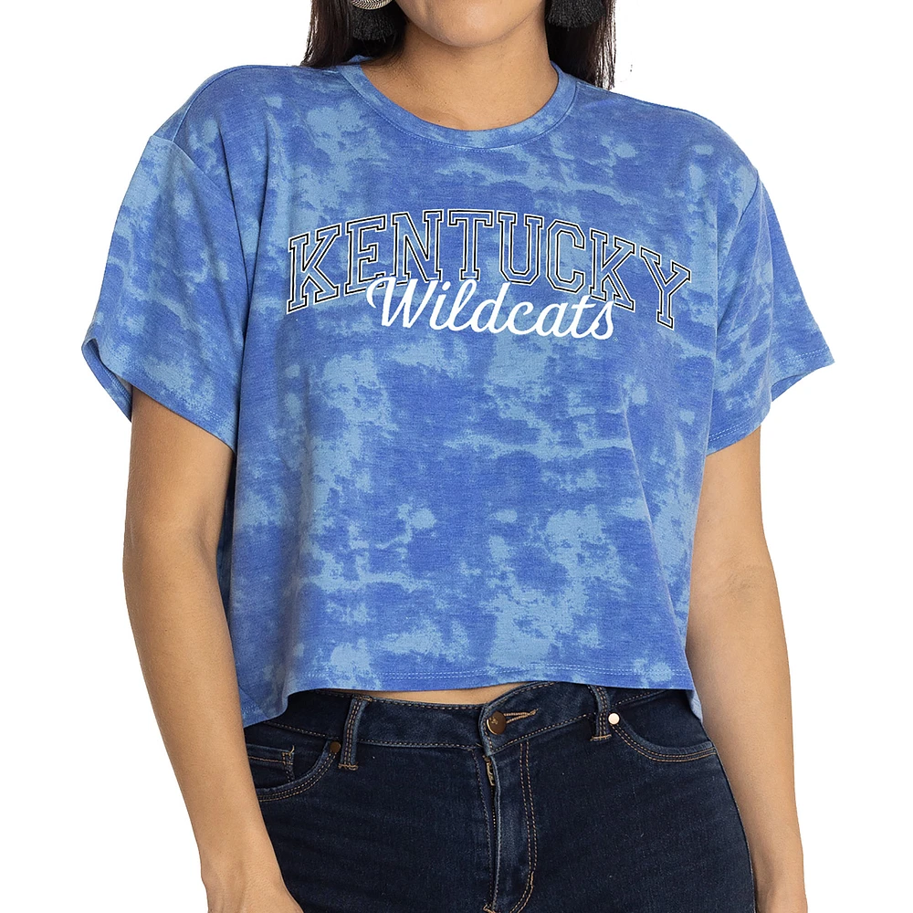 Women's Royal Kentucky Wildcats Kimberly Tie-Dye Tri-Blend Cropped T-Shirt