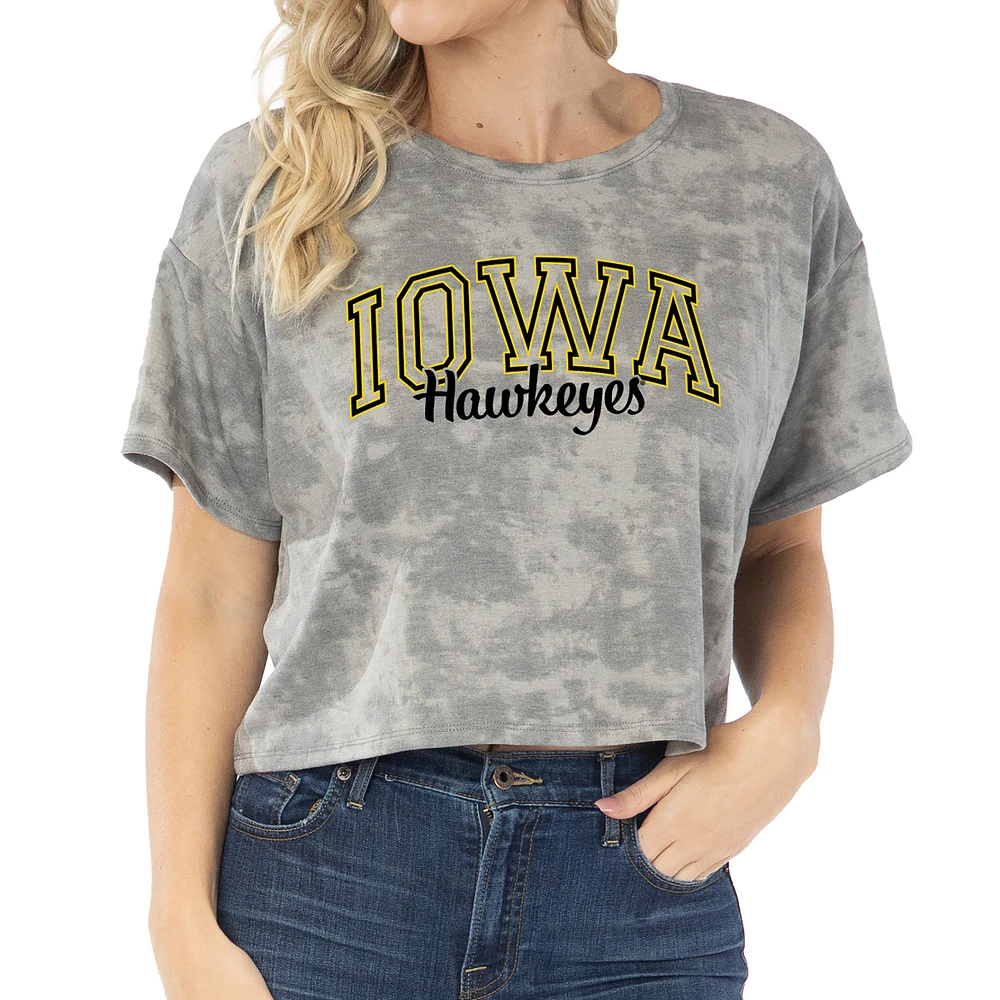 Women's Gray Iowa Hawkeyes Kimberly Tie-Dye Tri-Blend Cropped T-Shirt
