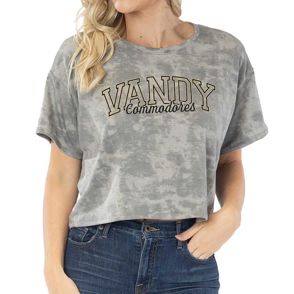 Women's Gray Vanderbilt Commodores Kimberly Tie-Dye Tri-Blend Cropped T-Shirt