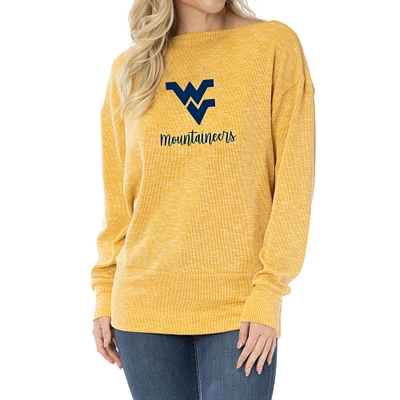 Women's Gold West Virginia Mountaineers Lainey Ribbed Tunic Tri-Blend Pullover Sweatshirt