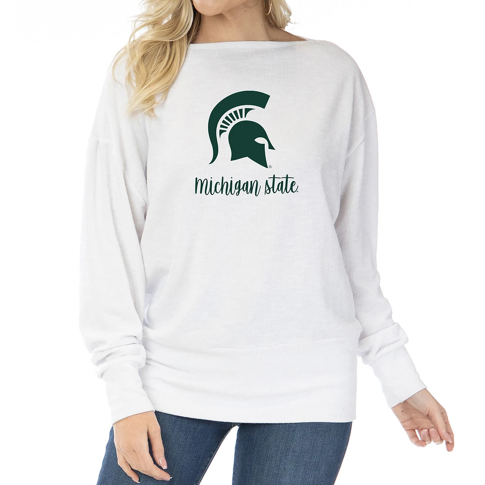 Women's White Michigan State Spartans Lainey Ribbed Tunic Tri-Blend Pullover Sweatshirt